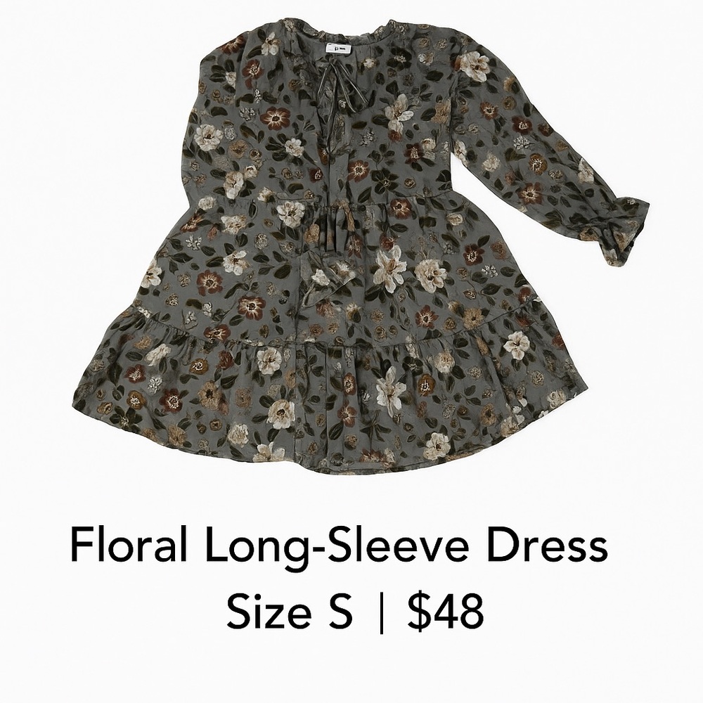 Aura Black and Gray Midi Sundress with Bishop Sleeves
